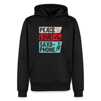 Peace Love Saxophone Jazz Music - Männer Premium Bio Hoodie - Schwarz - Vorne - Nico (187cm)