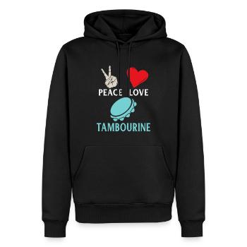 Peace Love Tambroune Music Instrument - Männer Premium Bio Hoodie - Schwarz - Vorne - Nico (187cm)