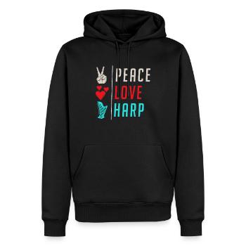 Peace Love Harp Funny Harpist Players - Männer Premium Bio Hoodie - Schwarz - Vorne - Nico (187cm)