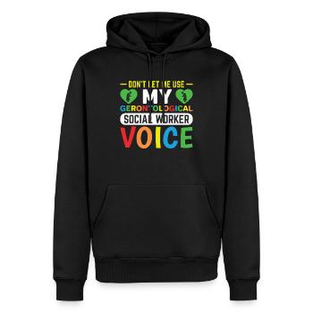 Travailleur social gérontologique Emploi Gérontologie - Sweat à capuche Premium bio Homme - noir - Devant - Nico (187cm)