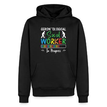 Travailleur social gérontologique en cours - Sweat à capuche Premium bio Homme - noir - Devant - Nico (187cm)