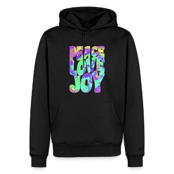Love Peace Joy - Hippie Batik Style - Men’s Premium Organic Hoodie - black - Front - Nico (187cm)