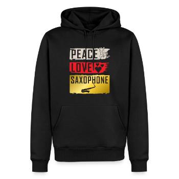 Peace Love Saxophone Instrument Music - Männer Premium Bio Hoodie - Schwarz - Vorne - Nico (187cm)