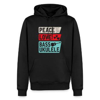 Peace Love Bass Ukulélé Instrument Musique - Sweat à capuche Premium bio Homme - noir - Devant - Nico (187cm)