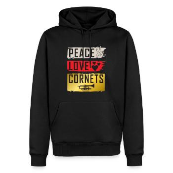 Peace Love Cornets Musical Instruments - Männer Premium Bio Hoodie - Schwarz - Vorne - Nico (187cm)