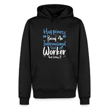 Le bonheur, c’est d’être un travailleur social international - Sweat à capuche Premium bio Homme - noir - Devant - Nico (187cm)