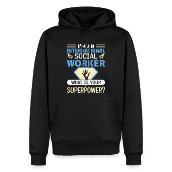Je suis une profession de travailleur social international - Sweat à capuche Premium bio Homme - noir - Devant - Nico (187cm)