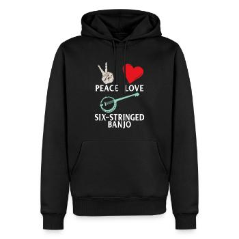 Peace Love Six-Stringed Banjo Instrument - Männer Premium Bio Hoodie - Schwarz - Vorne - Nico (187cm)