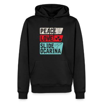 Peace Love Slide Ocarina Instrument - Männer Premium Bio Hoodie - Schwarz - Vorne - Nico (187cm)