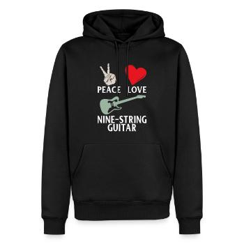 Peace Love Nine String Guitar Instrument - Männer Premium Bio Hoodie - Schwarz - Vorne - Nico (187cm)