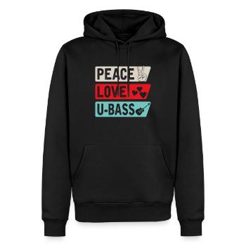 Peace Love U-Bass Strings Ukelele Music - Men’s Premium Organic Hoodie - black - Front - Nico (187cm)