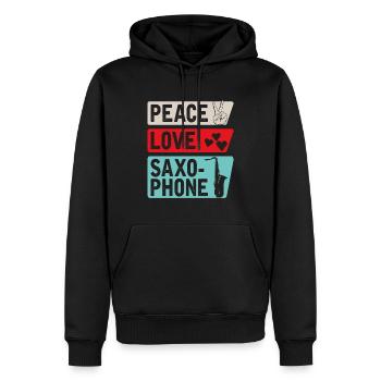 Peace Love Saxophone Musical Instrument - Männer Premium Bio Hoodie - Schwarz - Vorne - Nico (187cm)