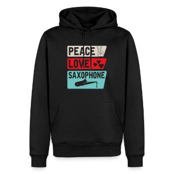 Peace Love Saxophone Marching Band - Sweat à capuche Premium bio Homme - noir - Devant - Nico (187cm)