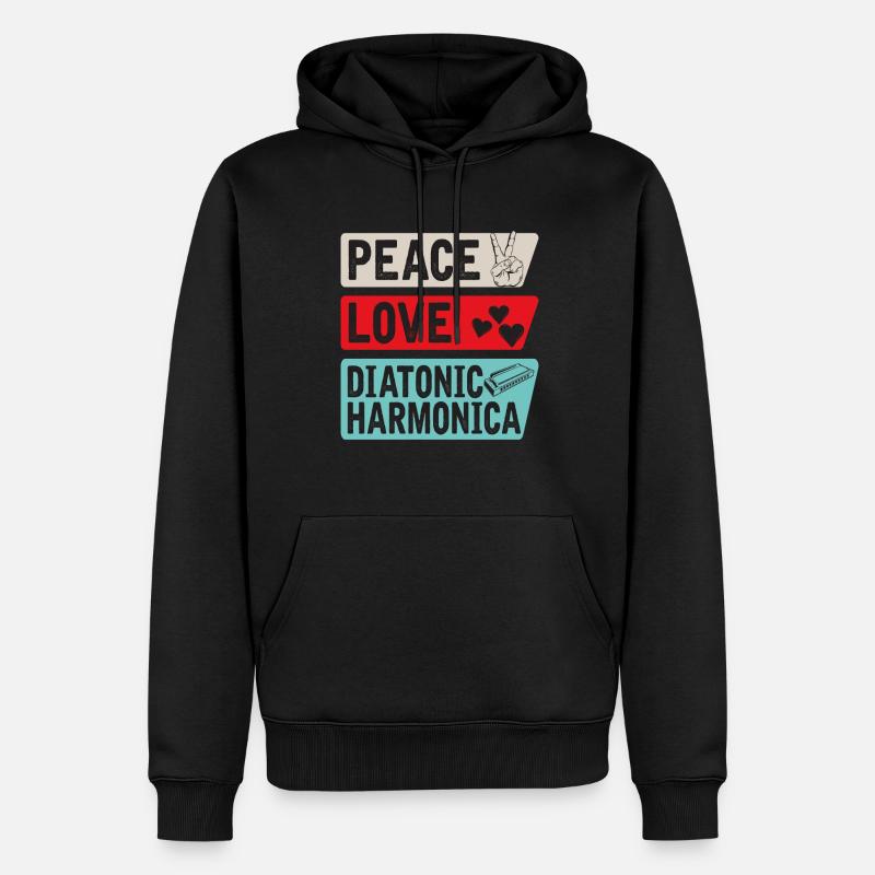 Peace Love Diatonic Harmonica Instrument - Männer Premium Bio Hoodie - Schwarz