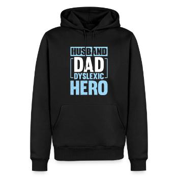HUSBAND DAD DYSLEXIC HERO - Männer Premium Bio Hoodie - Schwarz - Vorne - Nico (187cm)
