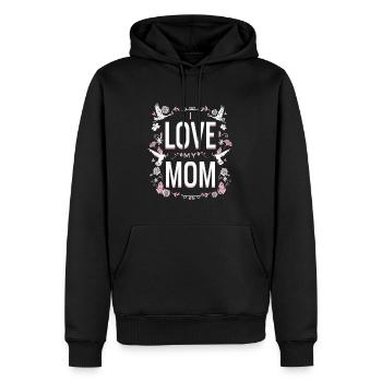 Design mignon - J’aime ma mère - Sweat à capuche Premium bio Homme - noir - Devant - Nico (187cm)