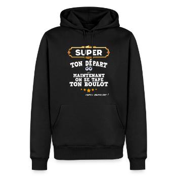 Collègue départ boulot cadeau humour - Sweat à capuche Premium bio Homme - noir - Devant - Nico (187cm)