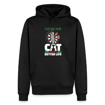 Dart Dartspieler Katze - Männer Premium Bio Hoodie - Schwarz - Vorne - Nico (187cm)
