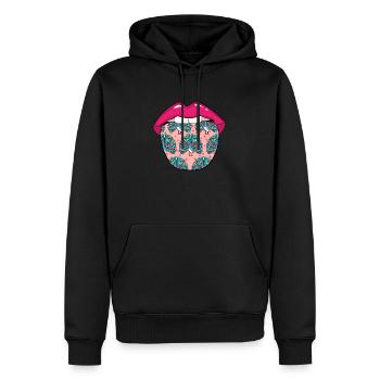 Langue d’oiseau paon - Sweat à capuche Premium bio Homme - noir - Devant - Nico (187cm)
