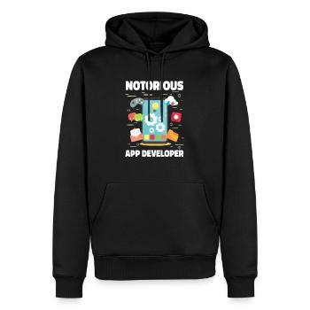 Développeur Coder Programmer App - Sweat à capuche Premium bio Homme - noir - Devant - Nico (187cm)