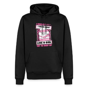 Fille au lait de vache - Sweat à capuche Premium bio Homme - noir - Devant - Nico (187cm)