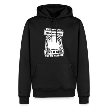 Kombucha Mädchen - Männer Premium Bio Hoodie - Schwarz - Vorne - Nico (187cm)