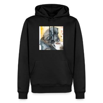 Flat coated retriever drinking coffee - Männer Premium Bio Hoodie - Schwarz - Vorne - Nico (187cm)