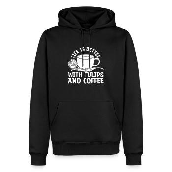 Tulpen Kaffee Tulpen - Männer Premium Bio Hoodie - Schwarz - Vorne - Nico (187cm)