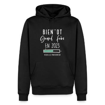 Bientôt grand frère 2023 - Sweat à capuche Premium bio Homme - noir - Devant - Nico (187cm)