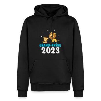 grand-frère 2023 grossesse - lion - Sweat à capuche Premium bio Homme - noir - Devant - Nico (187cm)