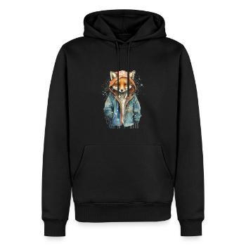 Fuchs trägt eine Aquarelljacke - Männer Premium Bio Hoodie - Schwarz - Vorne - Nico (187cm)