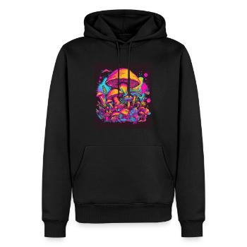 Synthwave Magic Mushrooms - Trippy Retro Art - Sweat à capuche Premium bio Homme - noir - Devant - Nico (187cm)