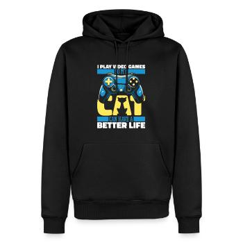 Gamer Gaming Cat - Men’s Premium Organic Hoodie - black - Front - Nico (187cm)