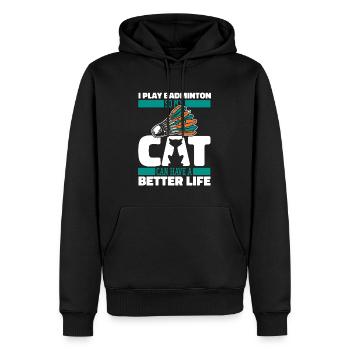 Badminton Federball Katze - Männer Premium Bio Hoodie - Schwarz - Vorne - Nico (187cm)
