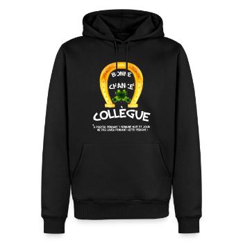 Bonne Chance Mon Collègue Message Humour - Sweat à capuche Premium bio Homme - noir - Devant - Nico (187cm)