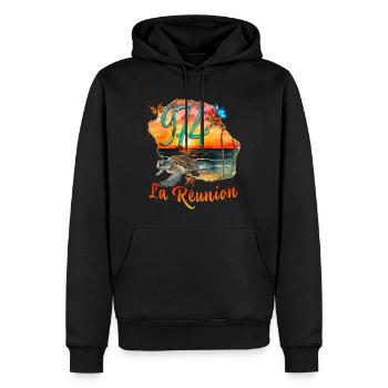 974 La Réunion Strand Sonne und Schildkröte - Männer Premium Bio Hoodie - Schwarz - Vorne - Nico (187cm)