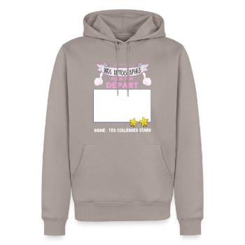 Départ Avec Autographes Des Collègues Stars - Sweat à capuche Premium bio Homme - taupe - Devant - Nico (187cm)