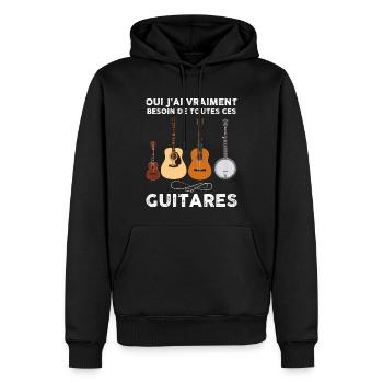 Guitares Cadeau Passion Musique Homme Ou Femme - Sweat à capuche Premium bio Homme - noir - Devant - Nico (187cm)
