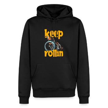Rollstuhl Rollstuhlfahrer Witzig Keep Rollin - Männer Premium Bio Hoodie - Schwarz - Vorne - Nico (187cm)