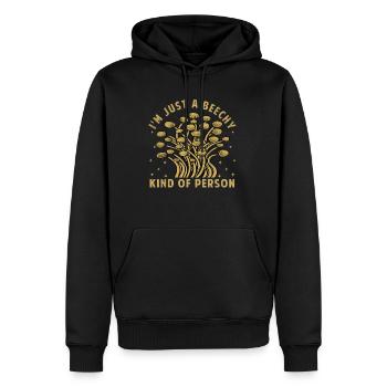 Je suis juste un type de personne hêtre - Dicton champignon - Sweat à capuche Premium bio Homme - noir - Devant - Nico (187cm)