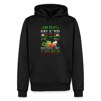 Being Related To Me – Lustiger Weihnachtsspruch - Männer Premium Bio Hoodie - Schwarz - Vorne - Nico (187cm)