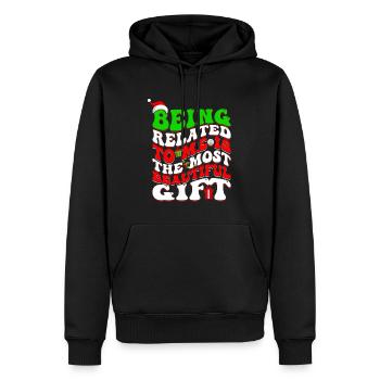 Being Related To Me – Lustiger Weihnachtsspruch - Männer Premium Bio Hoodie - Schwarz - Vorne - Nico (187cm)