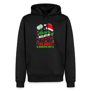 Being Related To Me – Lustiger Weihnachtsspruch - Männer Premium Bio Hoodie - Schwarz - Vorne - Nico (187cm)