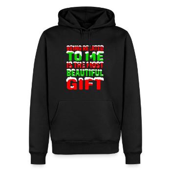 Being Related To Me – Lustiger Weihnachtsspruch - Männer Premium Bio Hoodie - Schwarz - Vorne - Nico (187cm)