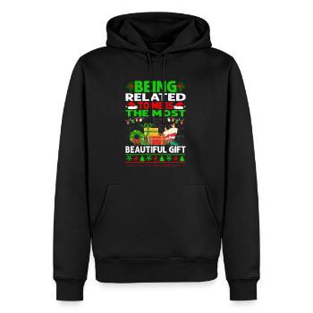 Being Related To Me – Lustiger Weihnachtsspruch - Männer Premium Bio Hoodie - Schwarz - Vorne - Nico (187cm)