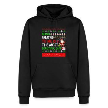 Being Related To Me – Lustiger Weihnachtsspruch - Männer Premium Bio Hoodie - Schwarz - Vorne - Nico (187cm)