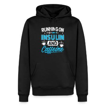 Dicton sur le diabète - Courir à l’insuline et à la caféine - Sweat à capuche Premium bio Homme - noir - Devant - Nico (187cm)