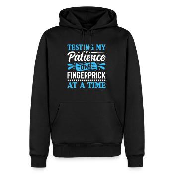 Tester ma patience une piqûre de doigt à la fois - Sweat à capuche Premium bio Homme - noir - Devant - Nico (187cm)
