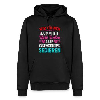 Wir können Dummheit nicht heilen aber sedieren - Männer Premium Bio Hoodie - Schwarz - Vorne - Nico (187cm)