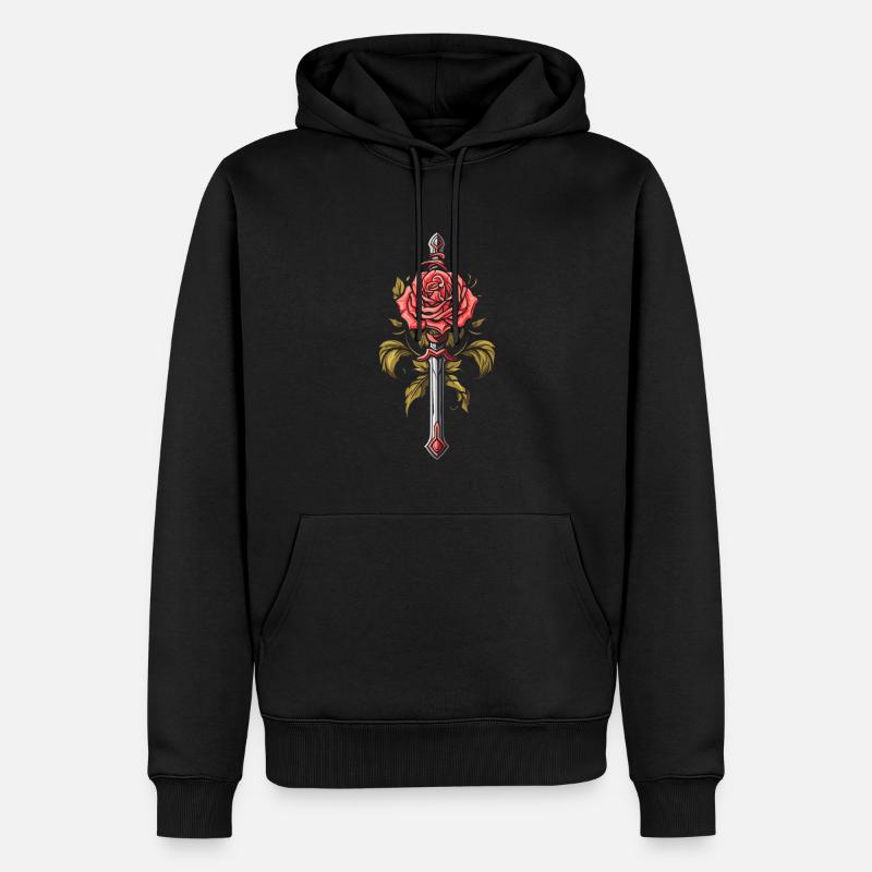 Épée Goth Rose rouge - Sweat à capuche Premium bio Homme - noir